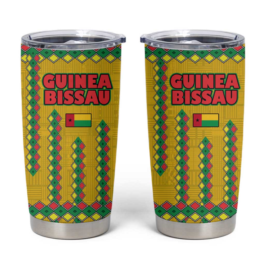 Guinea Bissau Tumbler Cup with Yellow Tribal Geometric Design and National Flag - Wonder Print Shop