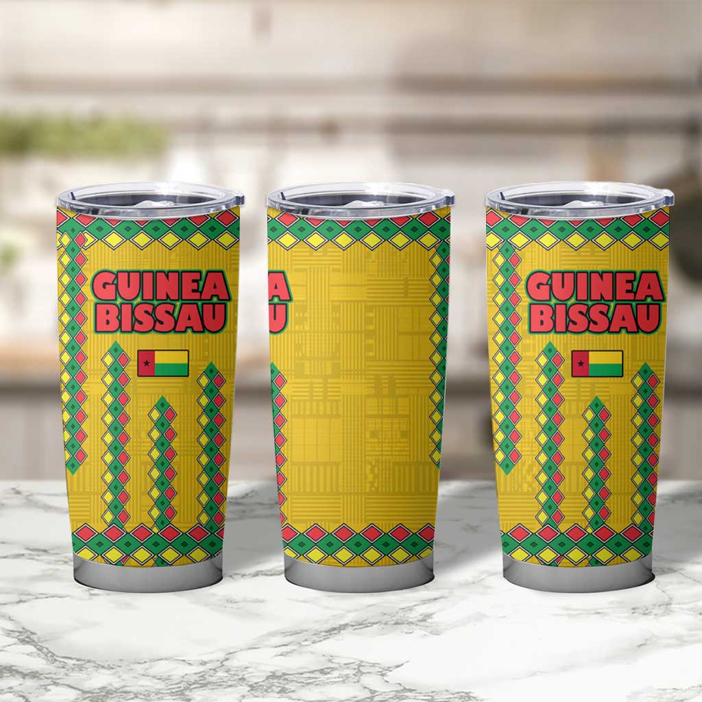 Guinea Bissau Tumbler Cup with Yellow Tribal Geometric Design and National Flag - Wonder Print Shop