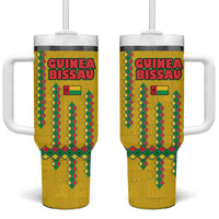 Guinea Bissau Tumbler With Handle with Yellow Tribal Geometric Design and National Flag - Wonder Print Shop