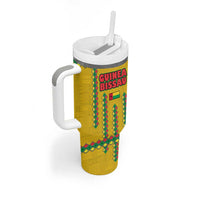 Guinea Bissau Tumbler With Handle with Yellow Tribal Geometric Design and National Flag - Wonder Print Shop