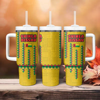 Guinea Bissau Tumbler With Handle with Yellow Tribal Geometric Design and National Flag - Wonder Print Shop