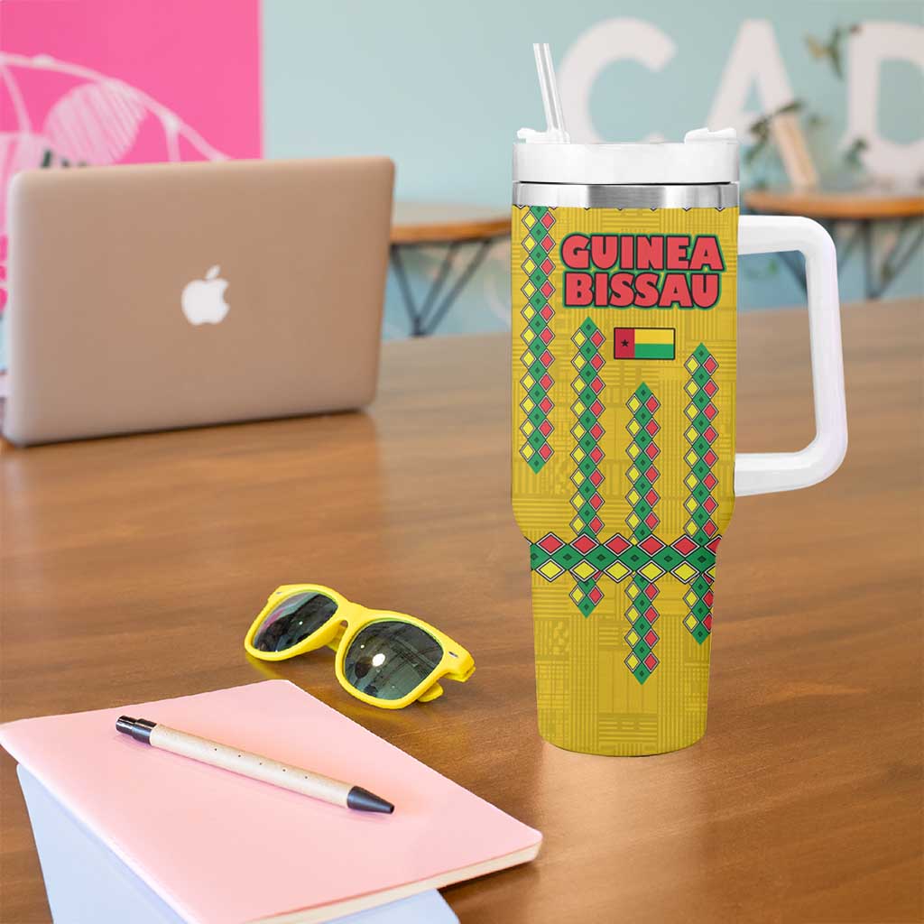 Guinea Bissau Tumbler With Handle with Yellow Tribal Geometric Design and National Flag - Wonder Print Shop