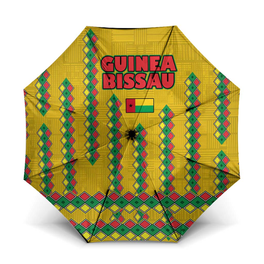 Guinea Bissau Umbrella with Yellow Tribal Geometric Design and National Flag - Wonder Print Shop