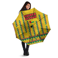 Guinea Bissau Umbrella with Yellow Tribal Geometric Design and National Flag - Wonder Print Shop