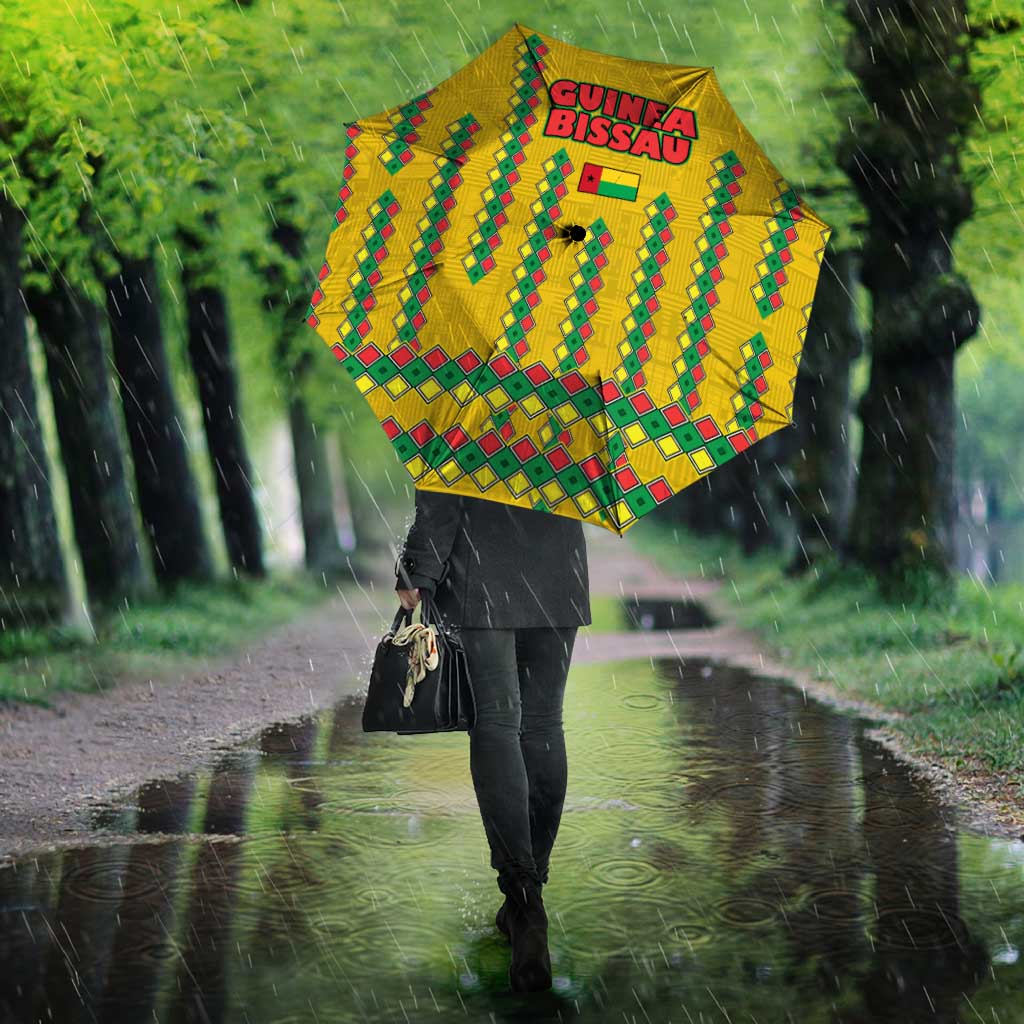 Guinea Bissau Umbrella with Yellow Tribal Geometric Design and National Flag - Wonder Print Shop