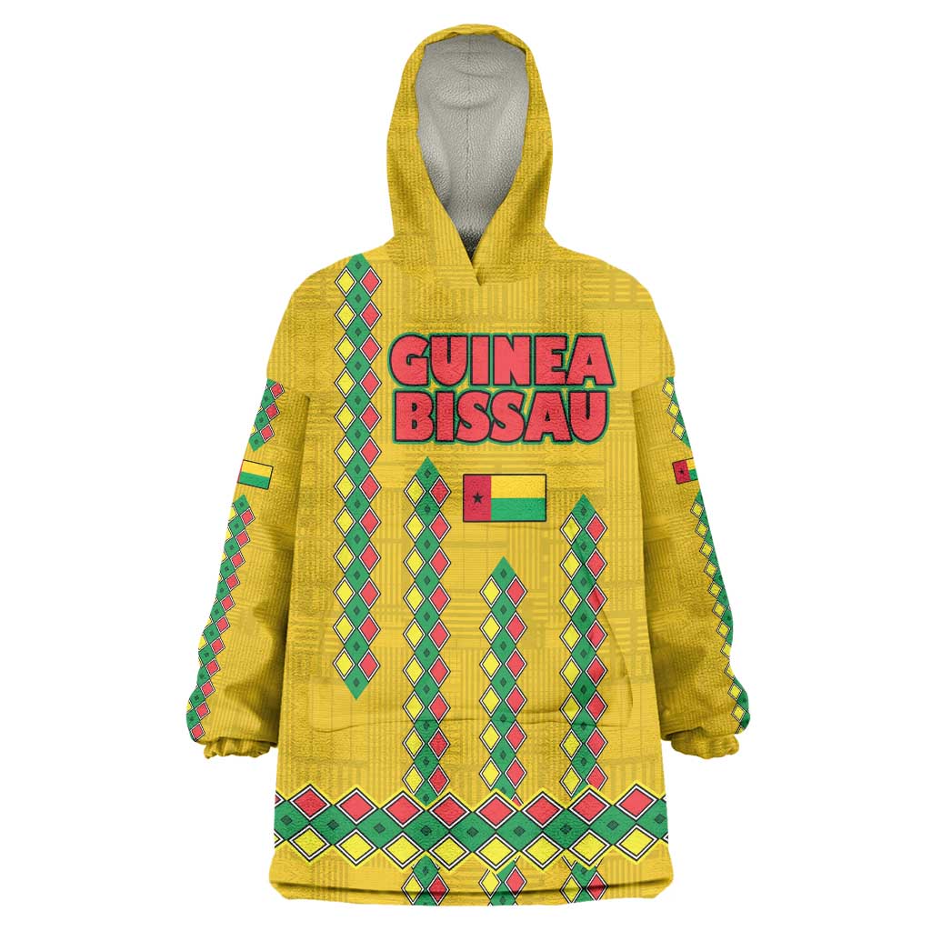 Guinea Bissau Wearable Blanket Hoodie with Yellow Tribal Geometric Design and National Flag - Wonder Print Shop