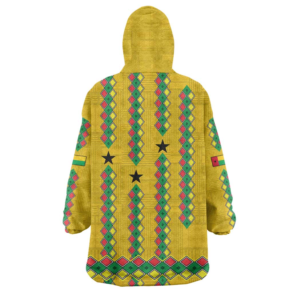 Guinea Bissau Wearable Blanket Hoodie with Yellow Tribal Geometric Design and National Flag - Wonder Print Shop