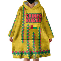Guinea Bissau Wearable Blanket Hoodie with Yellow Tribal Geometric Design and National Flag - Wonder Print Shop