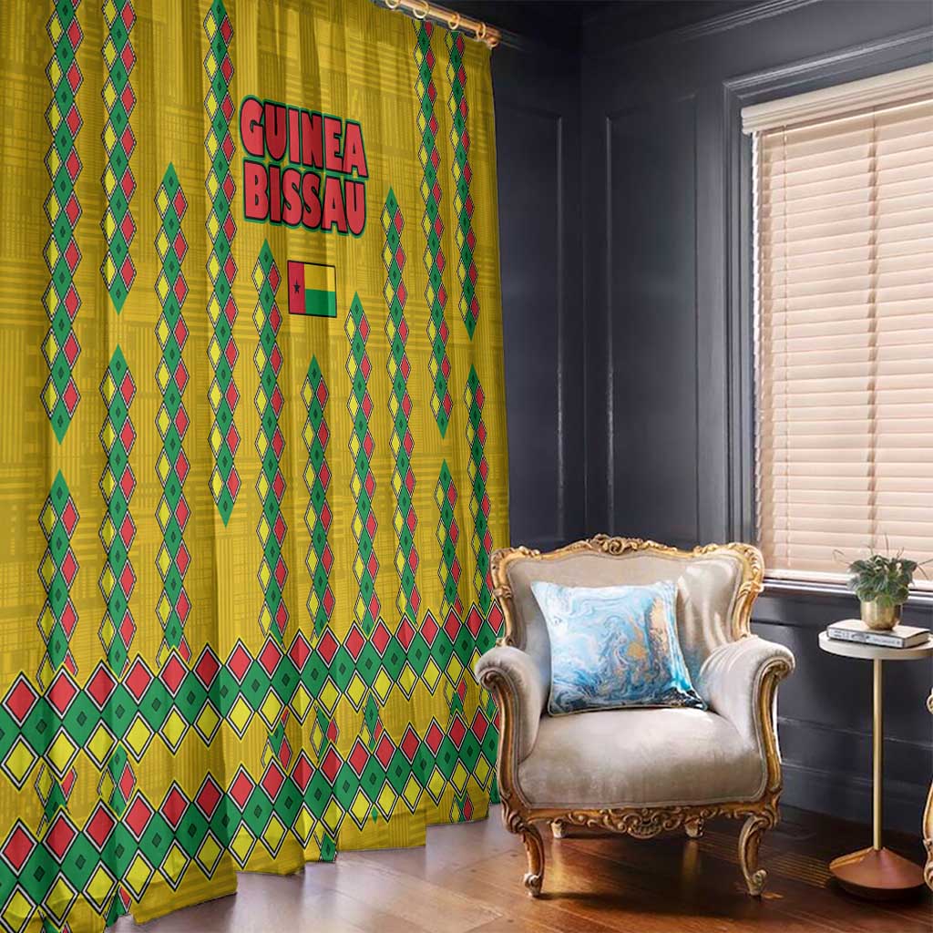 Guinea Bissau Window Curtain with Yellow Tribal Geometric Design and National Flag - Wonder Print Shop