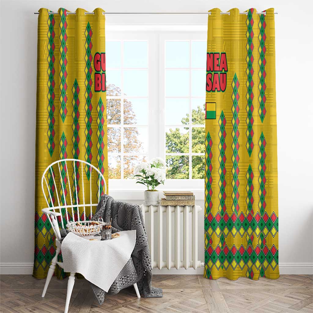 Guinea Bissau Window Curtain with Yellow Tribal Geometric Design and National Flag - Wonder Print Shop