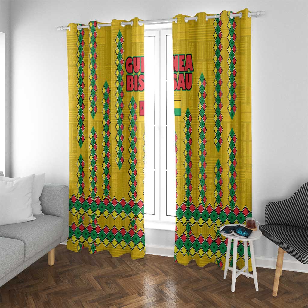 Guinea Bissau Window Curtain with Yellow Tribal Geometric Design and National Flag - Wonder Print Shop