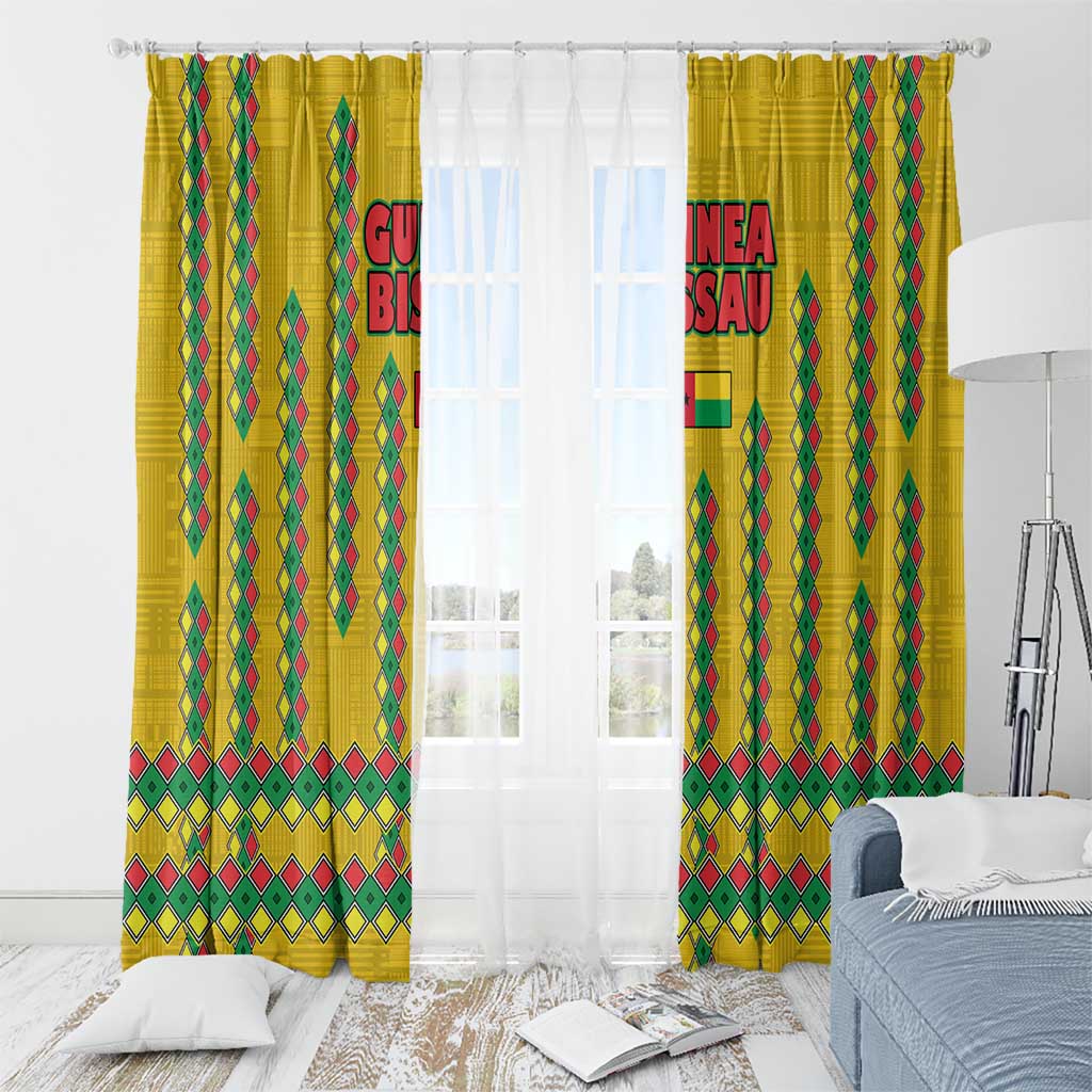 Guinea Bissau Window Curtain with Yellow Tribal Geometric Design and National Flag - Wonder Print Shop
