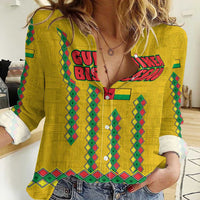 Guinea Bissau Women Casual Shirt with Yellow Tribal Geometric Design and National Flag - Wonder Print Shop
