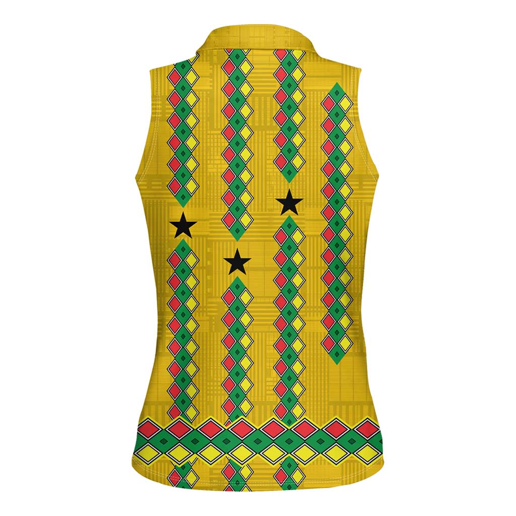Guinea Bissau Women Sleeveless Polo Shirt with Yellow Tribal Geometric Design and National Flag - Wonder Print Shop