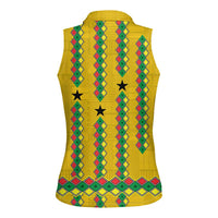 Guinea Bissau Women Sleeveless Polo Shirt with Yellow Tribal Geometric Design and National Flag - Wonder Print Shop