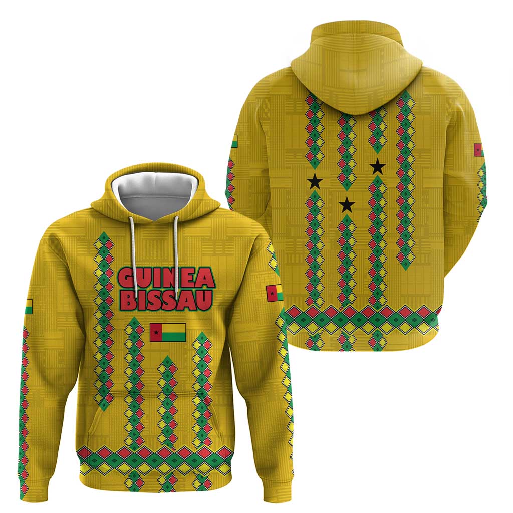 Guinea Bissau Zip Hoodie with Yellow Tribal Geometric Design and National Flag - Wonder Print Shop