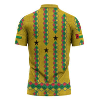 Guinea Bissau Zipper Polo Shirt with Yellow Tribal Geometric Design and National Flag - Wonder Print Shop