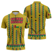 Guinea Bissau Zipper Polo Shirt with Yellow Tribal Geometric Design and National Flag - Wonder Print Shop