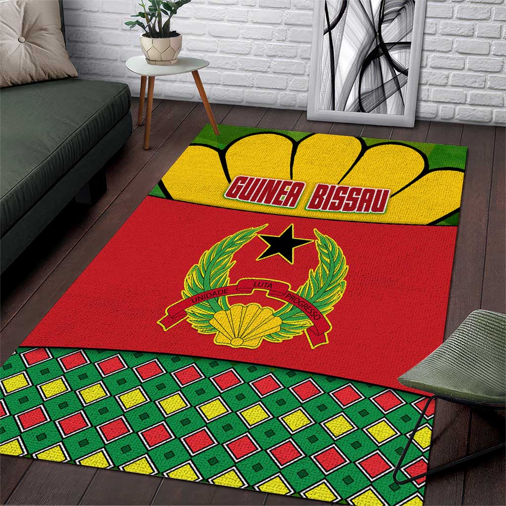 Guinea Bissau Area Rug with Red Yellow Green Geometric Design - Wonder Print Shop