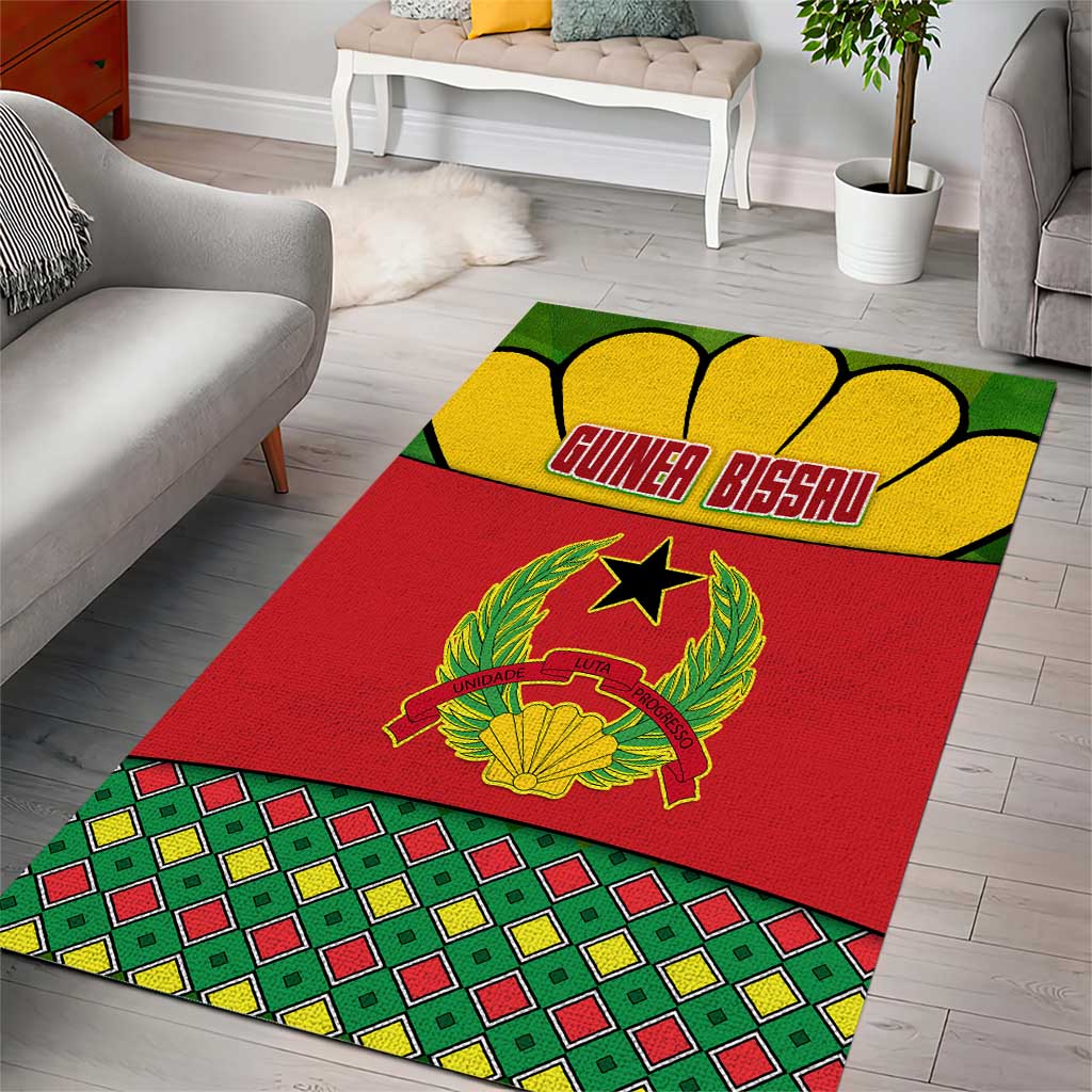 Guinea Bissau Area Rug with Red Yellow Green Geometric Design - Wonder Print Shop