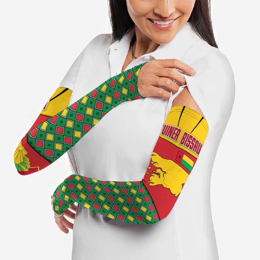 Guinea Bissau Arm Sleeves with Red Yellow Green Geometric Design - Wonder Print Shop