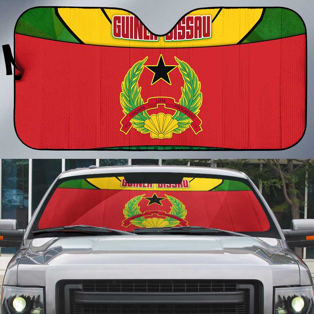 Guinea Bissau Auto Sun Shade with Red Yellow Green Geometric Design - Wonder Print Shop