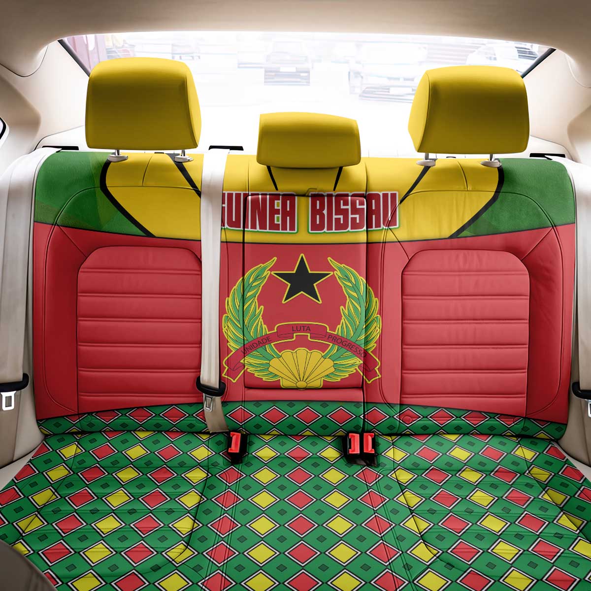 Guinea Bissau Back Car Seat Cover with Red Yellow Green Geometric Design - Wonder Print Shop