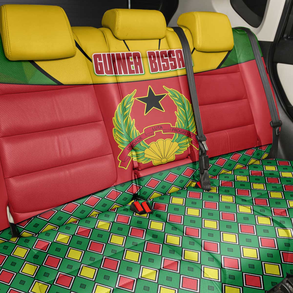 Guinea Bissau Back Car Seat Cover with Red Yellow Green Geometric Design - Wonder Print Shop