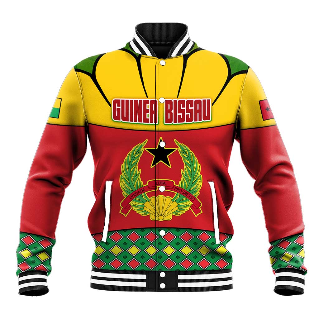 Guinea Bissau Baseball Jacket with Red Yellow Green Geometric Design - Wonder Print Shop