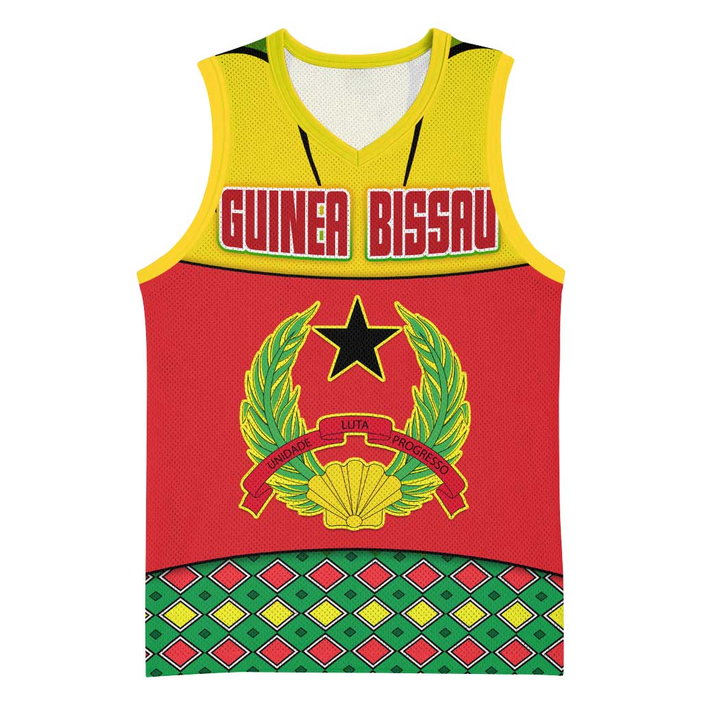 Guinea Bissau Basketball Jersey with Red Yellow Green Geometric Design - Wonder Print Shop