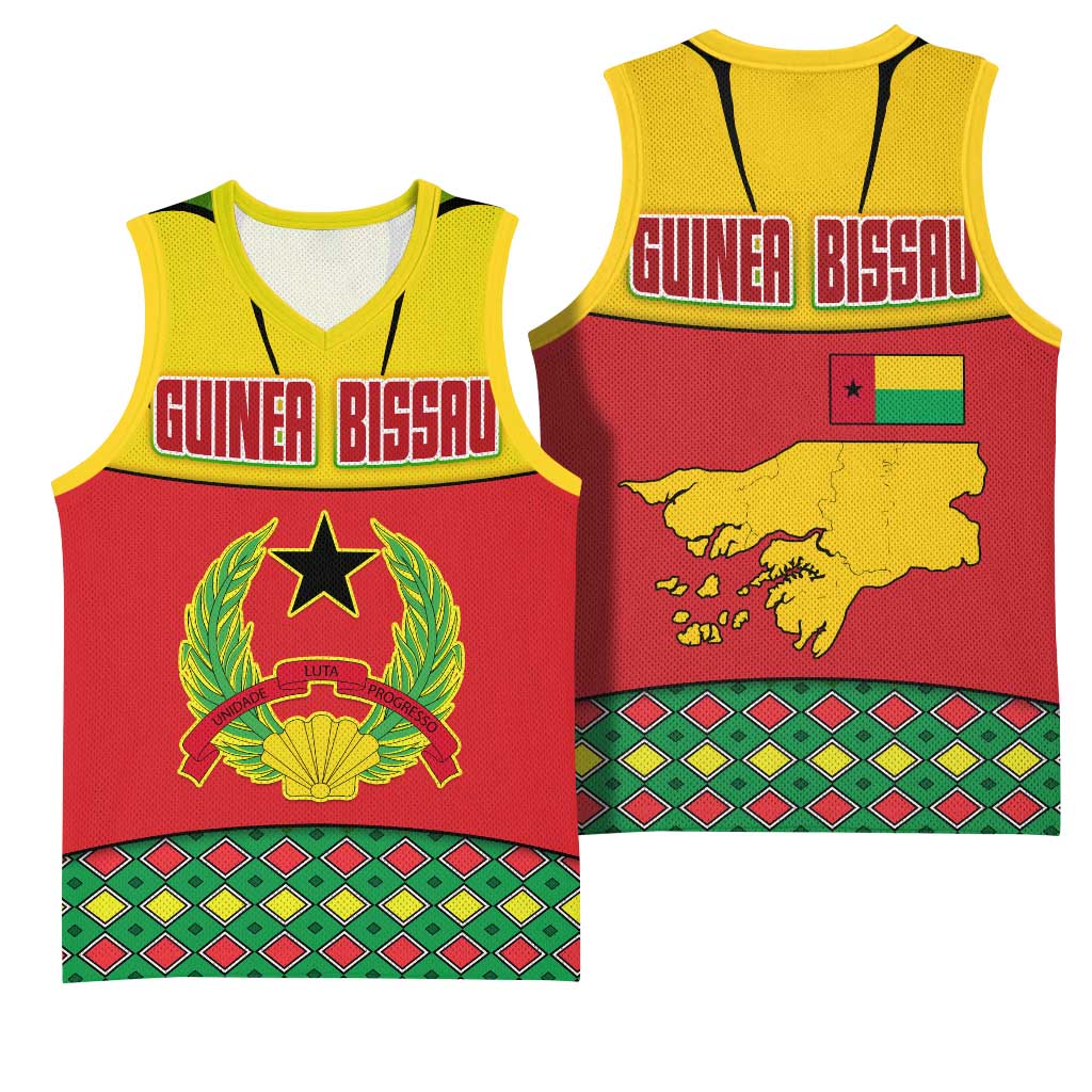 Guinea Bissau Basketball Jersey with Red Yellow Green Geometric Design - Wonder Print Shop