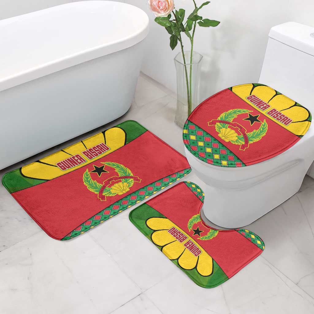 Guinea Bissau Bathroom Set with Red Yellow Green Geometric Design - Wonder Print Shop