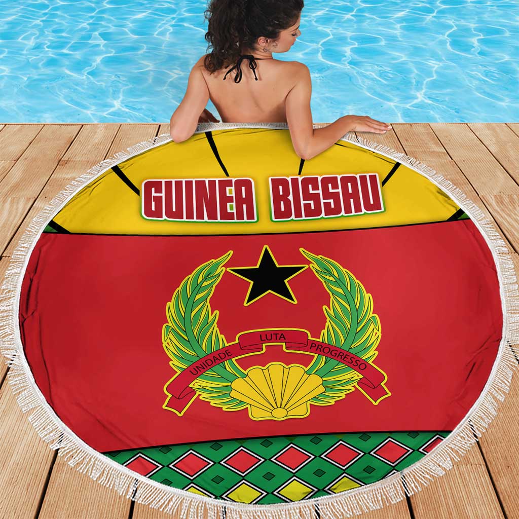 Guinea Bissau Beach Blanket with Red Yellow Green Geometric Design - Wonder Print Shop