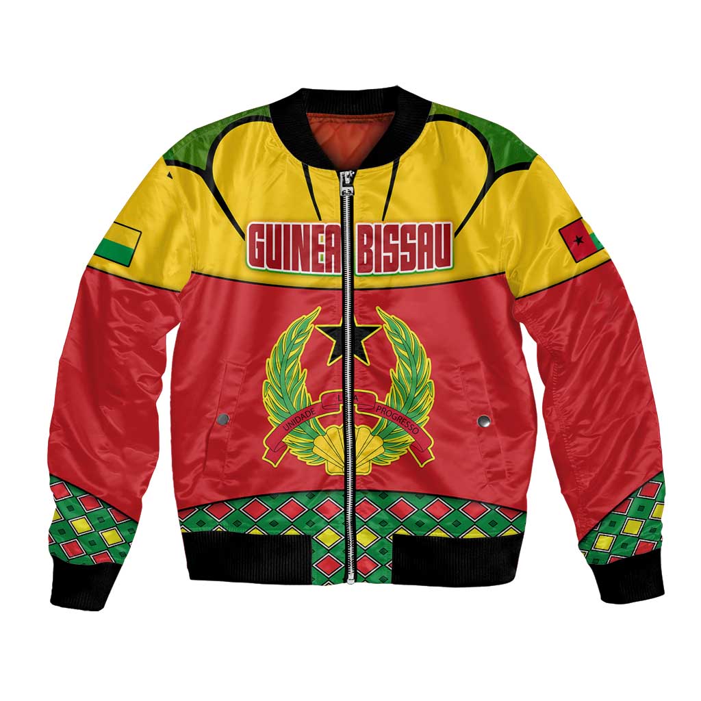 Guinea Bissau Bomber Jacket with Red Yellow Green Geometric Design - Wonder Print Shop