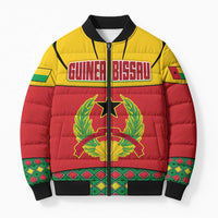 Guinea Bissau Bomber Puffer Jacket with Red Yellow Green Geometric Design - Wonder Print Shop