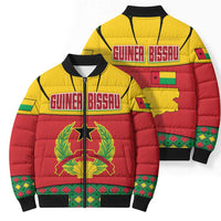 Guinea Bissau Bomber Puffer Jacket with Red Yellow Green Geometric Design - Wonder Print Shop