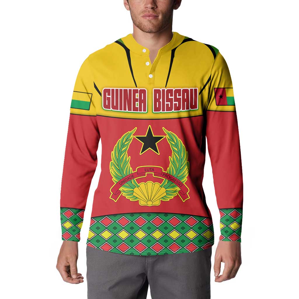 Guinea Bissau Button Sweatshirt with Red Yellow Green Geometric Design - Wonder Print Shop