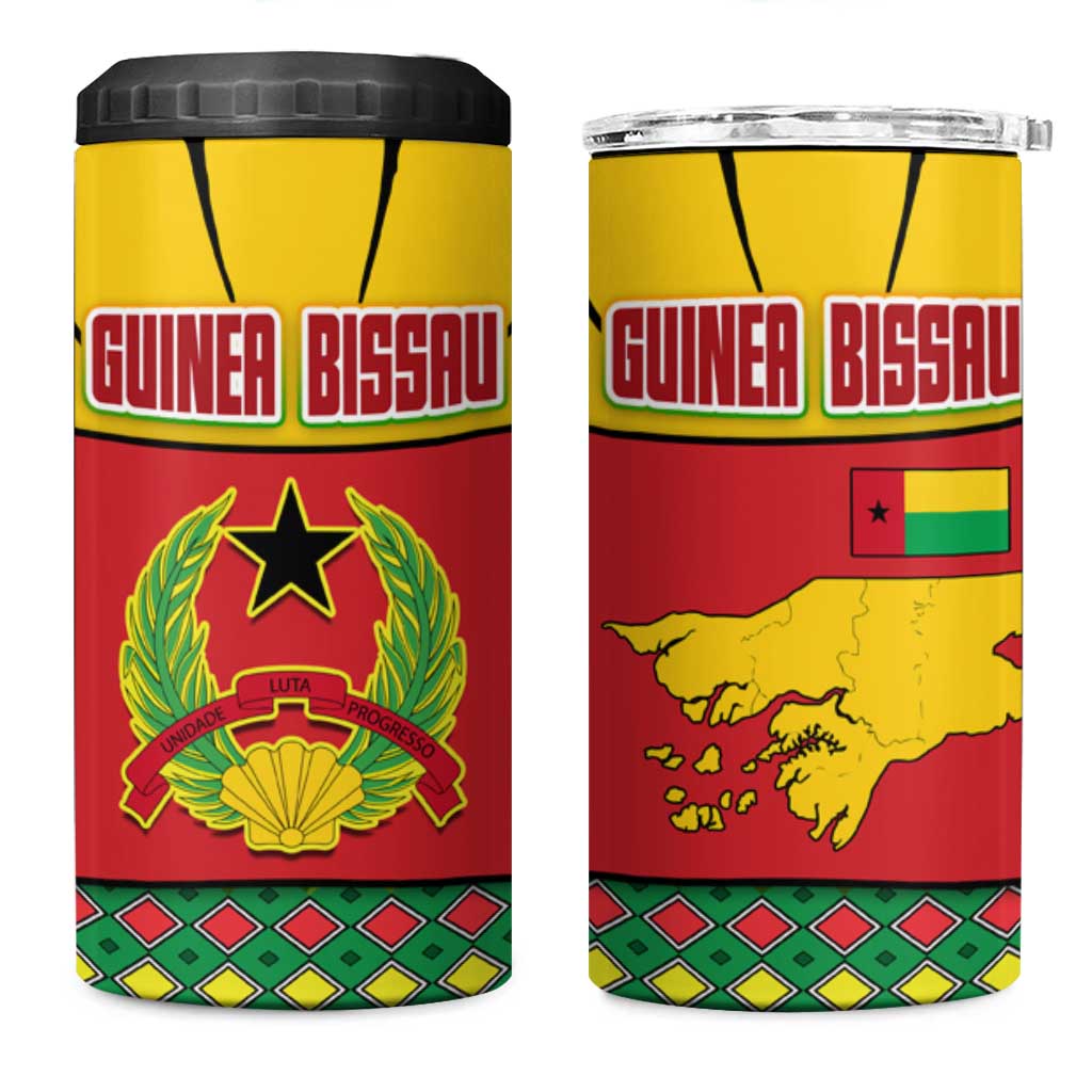 Guinea Bissau 4 in 1 Can Cooler Tumbler with Red Yellow Green Geometric Design - Wonder Print Shop