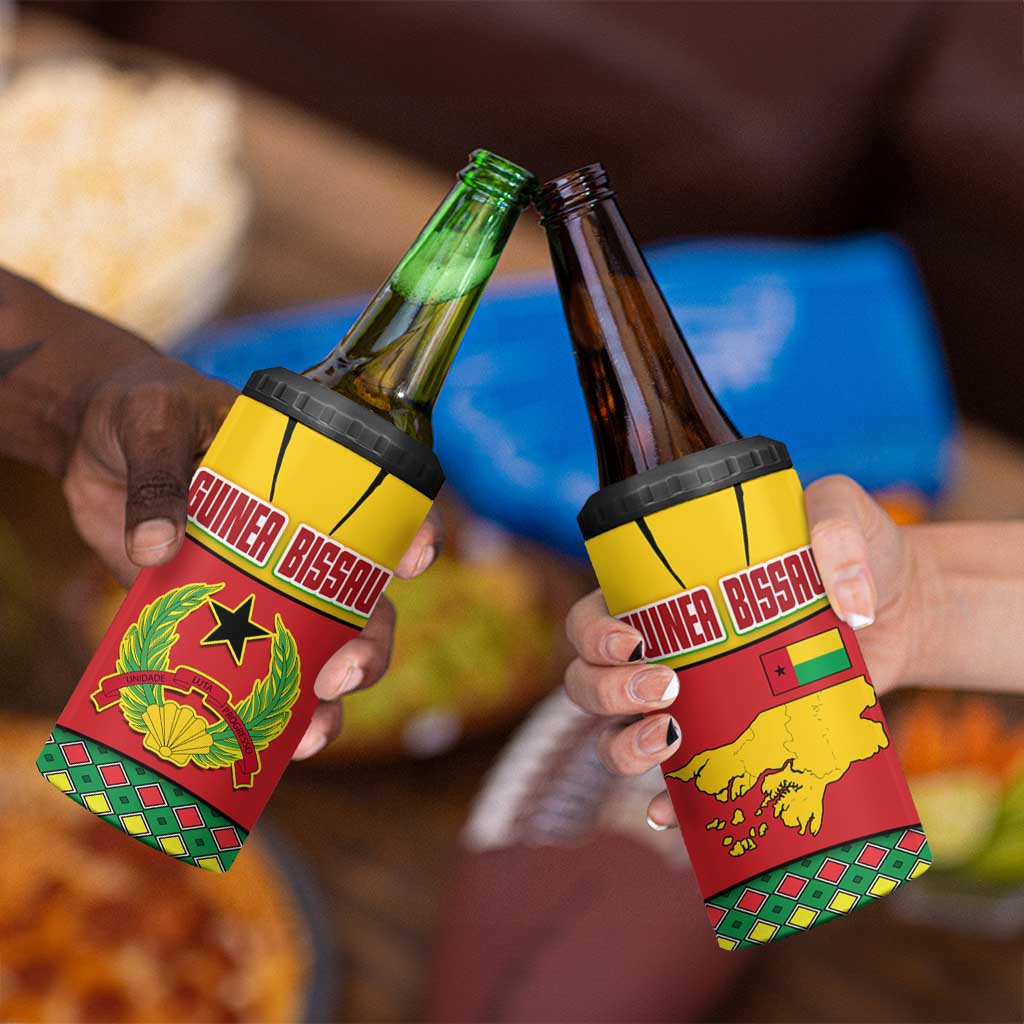 Guinea Bissau 4 in 1 Can Cooler Tumbler with Red Yellow Green Geometric Design - Wonder Print Shop