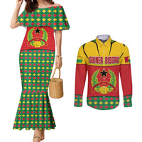 Guinea Bissau Couples Matching Mermaid Dress and Long Sleeve Button Shirt with Red Yellow Green Geometric Design - Wonder Print Shop