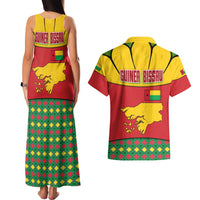 Guinea Bissau Couples Matching Tank Maxi Dress and Hawaiian Shirt with Red Yellow Green Geometric Design - Wonder Print Shop