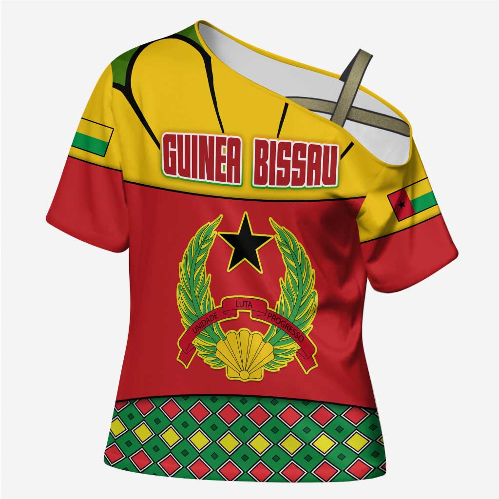 Guinea Bissau Cross Shoulder Shirt with Red Yellow Green Geometric Design - Wonder Print Shop