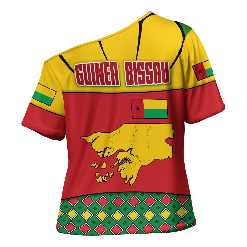 Guinea Bissau Cross Shoulder Shirt with Red Yellow Green Geometric Design - Wonder Print Shop