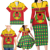 Guinea Bissau Family Matching Long Sleeve Bodycon Dress and Hawaiian Shirt with Red Yellow Green Geometric Design - Wonder Print Shop