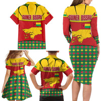 Guinea Bissau Family Matching Long Sleeve Bodycon Dress and Hawaiian Shirt with Red Yellow Green Geometric Design - Wonder Print Shop
