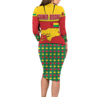Guinea Bissau Family Matching Long Sleeve Bodycon Dress and Hawaiian Shirt with Red Yellow Green Geometric Design - Wonder Print Shop