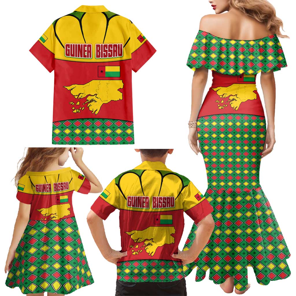 Guinea Bissau Family Matching Mermaid Dress and Hawaiian Shirt with Red Yellow Green Geometric Design - Wonder Print Shop