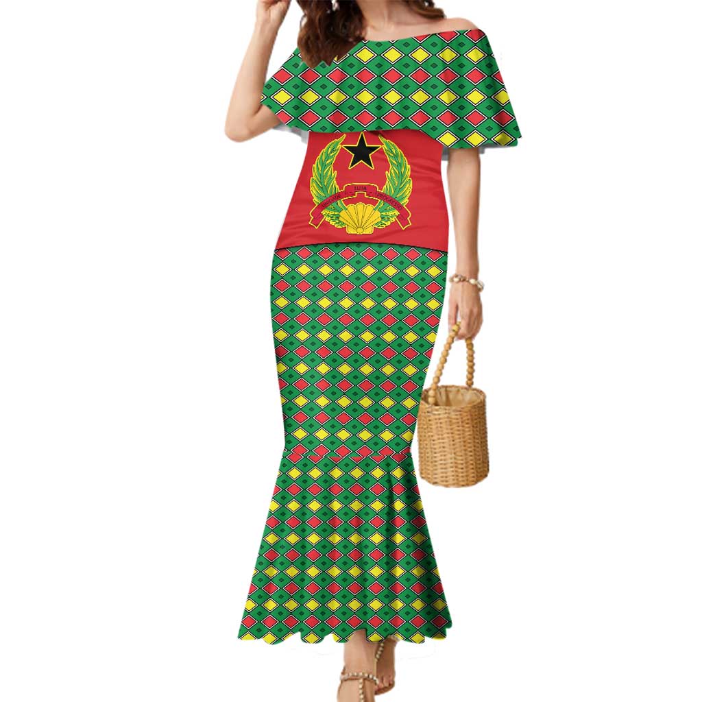 Guinea Bissau Family Matching Mermaid Dress and Hawaiian Shirt with Red Yellow Green Geometric Design - Wonder Print Shop