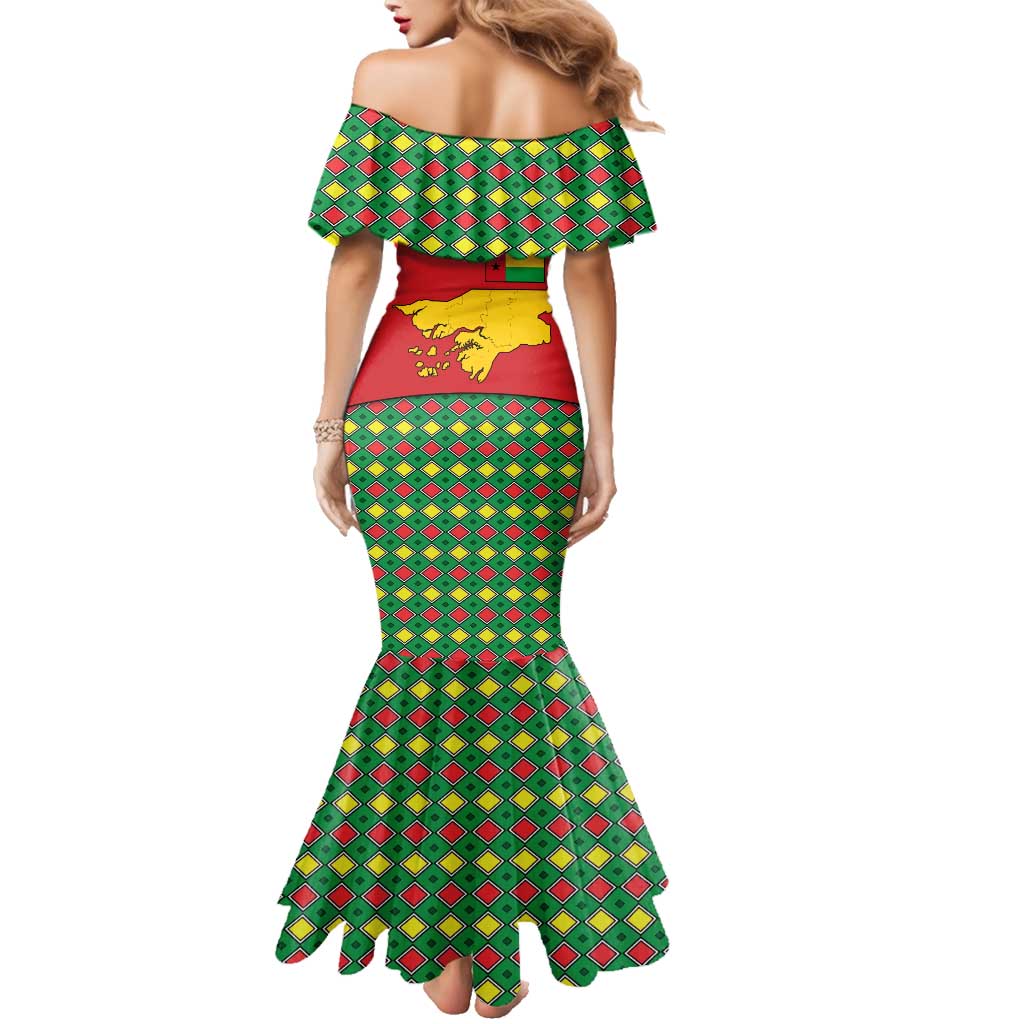 Guinea Bissau Family Matching Mermaid Dress and Hawaiian Shirt with Red Yellow Green Geometric Design - Wonder Print Shop