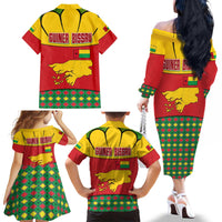 Guinea Bissau Family Matching Off The Shoulder Long Sleeve Dress and Hawaiian Shirt with Red Yellow Green Geometric Design - Wonder Print Shop
